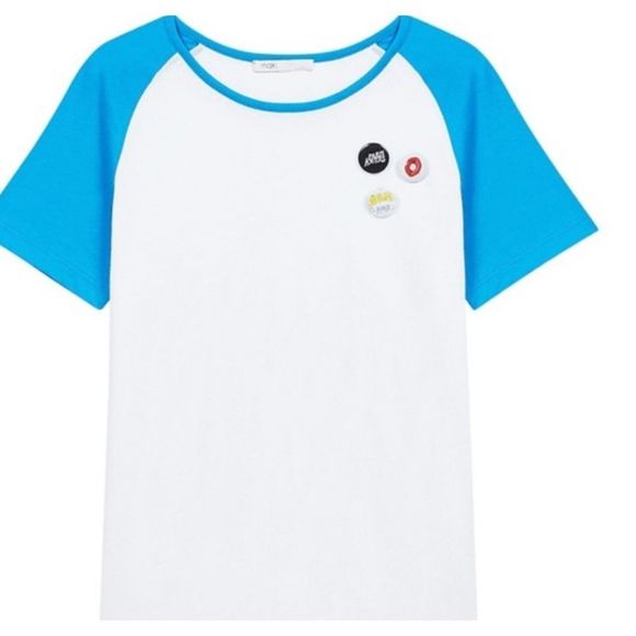 NWT MAJE Talon Blue and White Crewneck Button Tee Size Medium - Picture 2 of 7